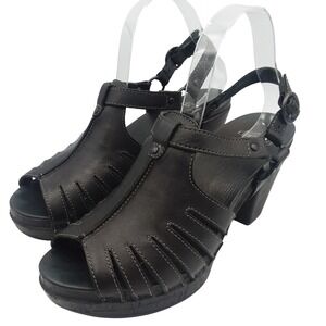 Dansko Randa Womens Black Leather Block Heel Slingback Sandals 40/9.5-10 Cut Out